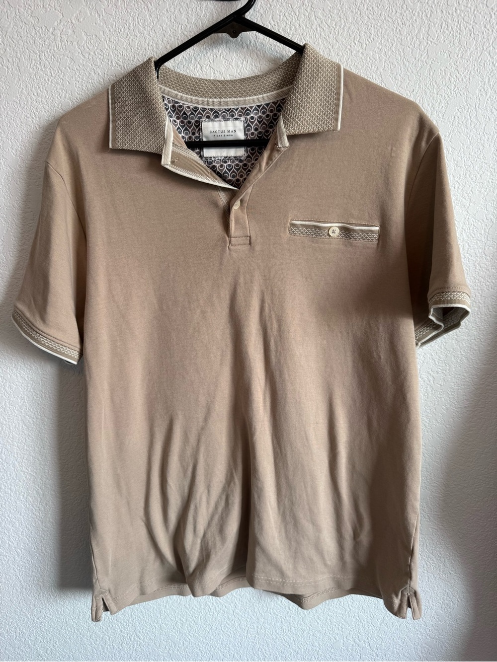 Cactus Men’s Beige Polo with Patterned Contrast Trim